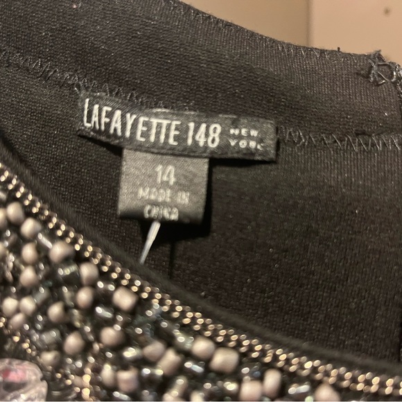 Black, Lafayette 148 cocktail dress with sleeves. Embellished. Size 14 - Picture 3 of 7